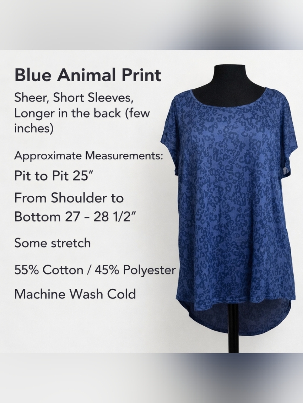 a.n.a. A New Approach Blue Animal Print Top – Size 1X – NWT